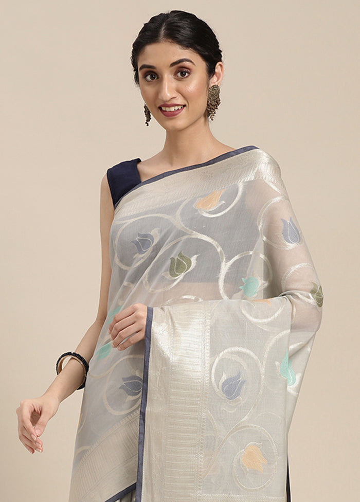 Grey Cotton Zari Saree Without Blouse Piece - Indian Silk House Agencies