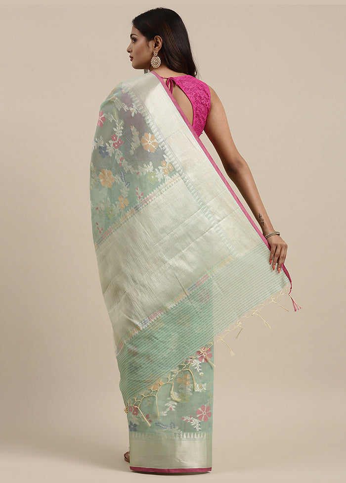 Sea Green Cotton Zari Saree Without Blouse Piece - Indian Silk House Agencies