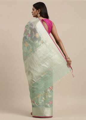 Sea Green Cotton Zari Saree Without Blouse Piece - Indian Silk House Agencies