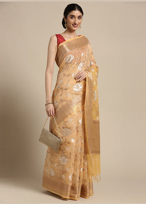 Beige Cotton Zari Saree Without Blouse Piece - Indian Silk House Agencies