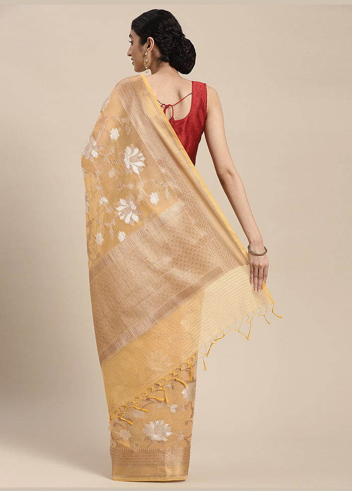 Beige Cotton Zari Saree Without Blouse Piece - Indian Silk House Agencies