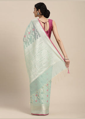 Sea Green Cotton Zari Saree Without Blouse Piece - Indian Silk House Agencies