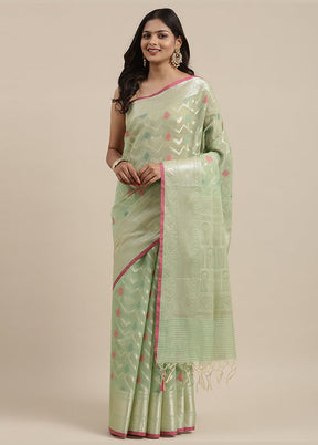 Green Cotton Zari Saree Without Blouse Piece - Indian Silk House Agencies