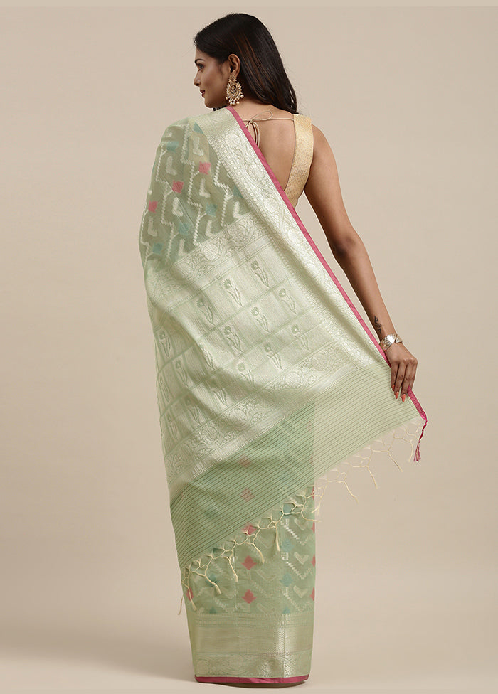 Green Cotton Zari Saree Without Blouse Piece - Indian Silk House Agencies