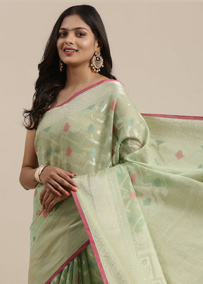 Green Cotton Zari Saree Without Blouse Piece - Indian Silk House Agencies