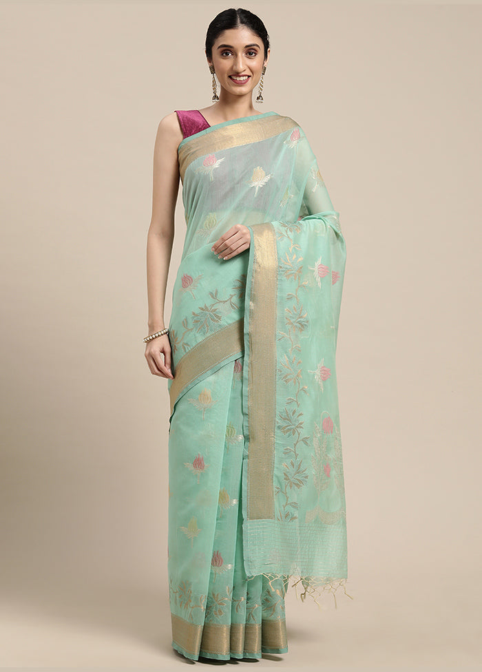 Sea Green Cotton Zari Saree Without Blouse Piece - Indian Silk House Agencies