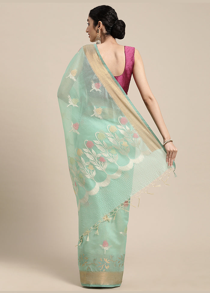 Sea Green Cotton Zari Saree Without Blouse Piece - Indian Silk House Agencies