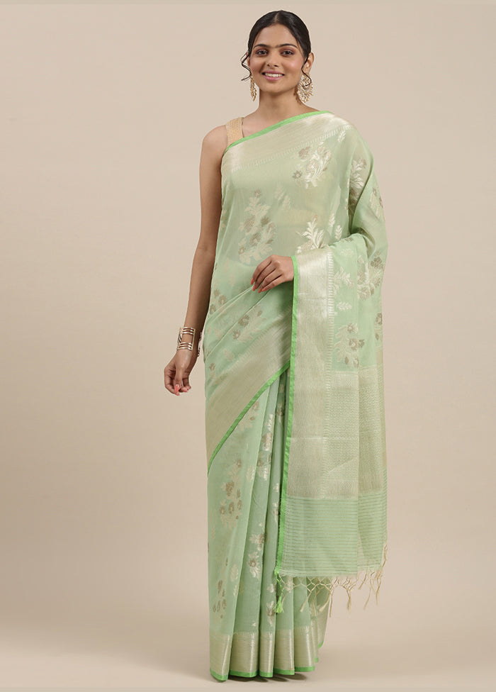 Green Cotton Zari Saree Without Blouse Piece - Indian Silk House Agencies