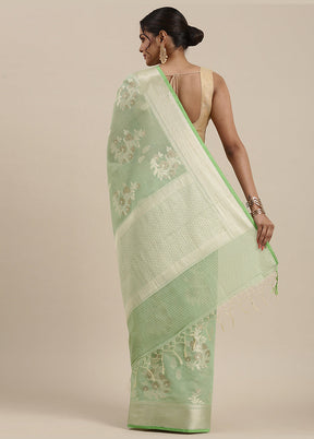 Green Cotton Zari Saree Without Blouse Piece - Indian Silk House Agencies