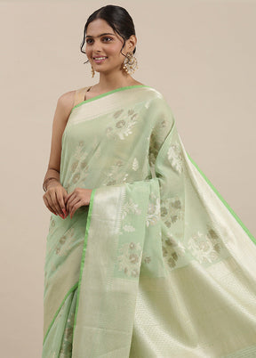 Green Cotton Zari Saree Without Blouse Piece - Indian Silk House Agencies