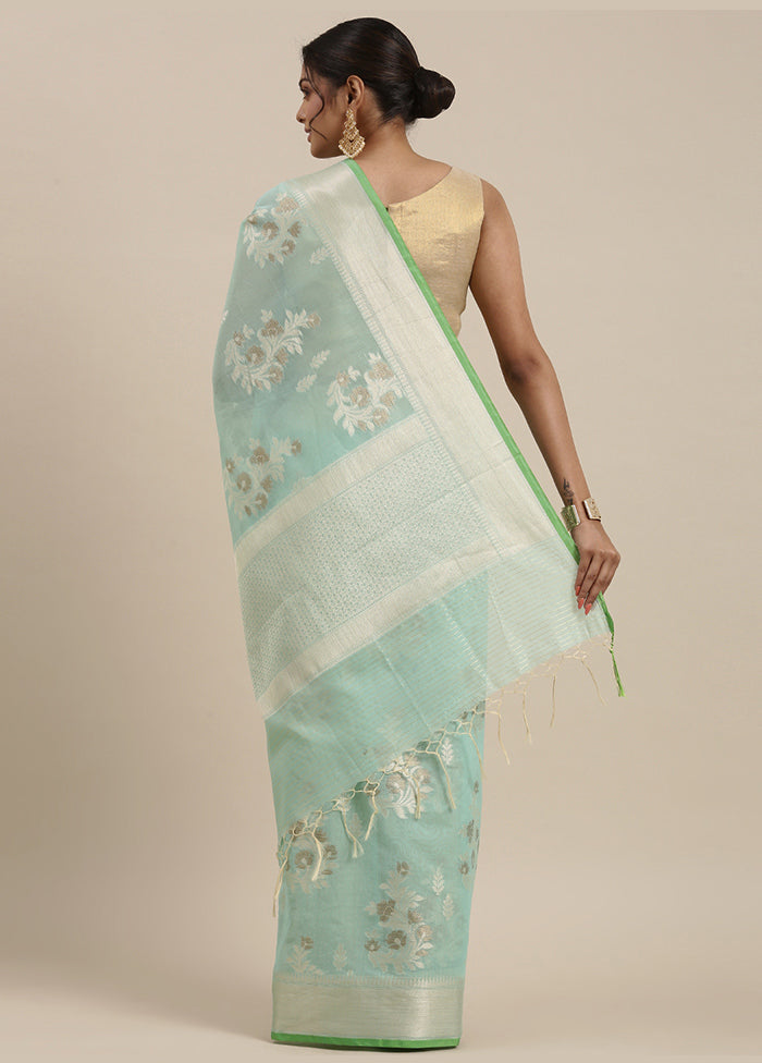 Sea Green Cotton Zari Saree Without Blouse Piece - Indian Silk House Agencies