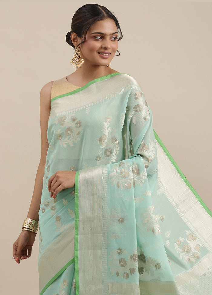 Sea Green Cotton Zari Saree Without Blouse Piece - Indian Silk House Agencies