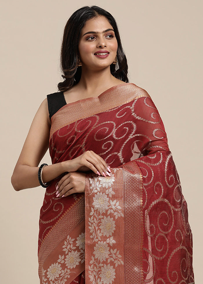 Red Cotton Zari Saree Without Blouse Piece - Indian Silk House Agencies