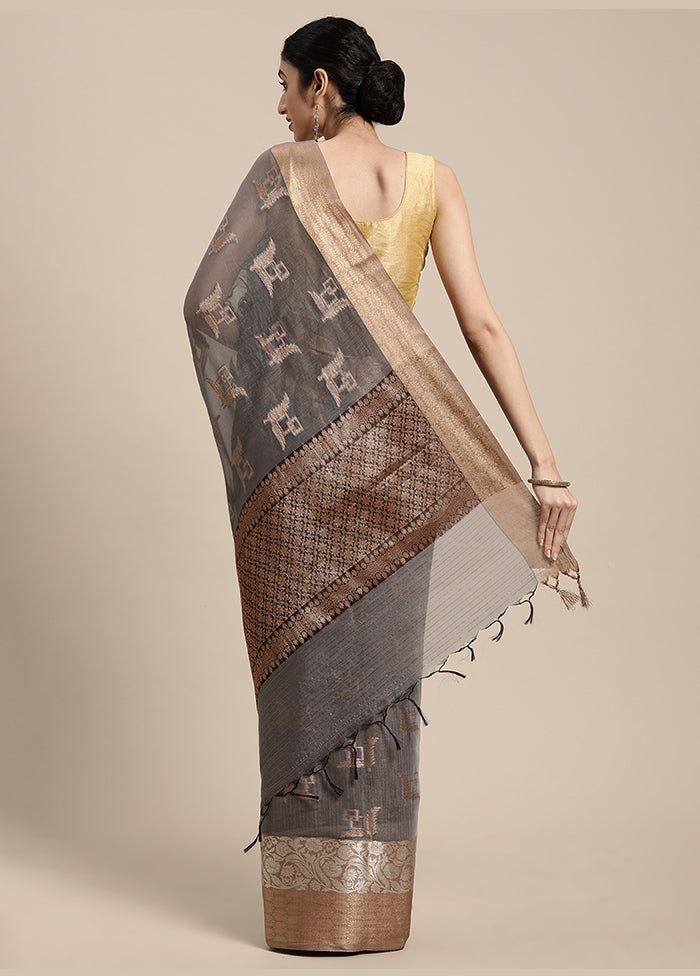 Grey Cotton Zari Saree Without Blouse Piece - Indian Silk House Agencies