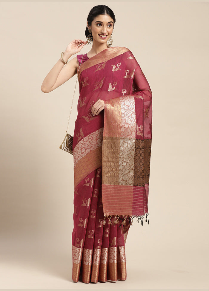 Magenta Cotton Zari Saree Without Blouse Piece - Indian Silk House Agencies