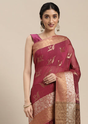 Magenta Cotton Zari Saree Without Blouse Piece - Indian Silk House Agencies