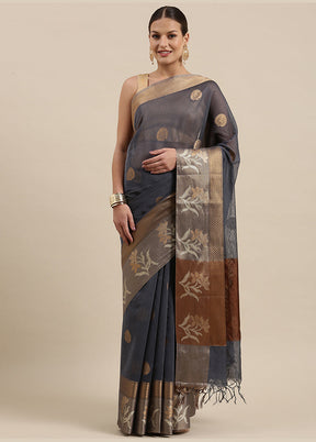 Blue Cotton Zari Saree Without Blouse Piece - Indian Silk House Agencies