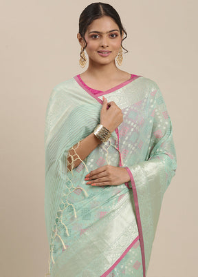 Sea Green Cotton Zari Saree Without Blouse Piece - Indian Silk House Agencies