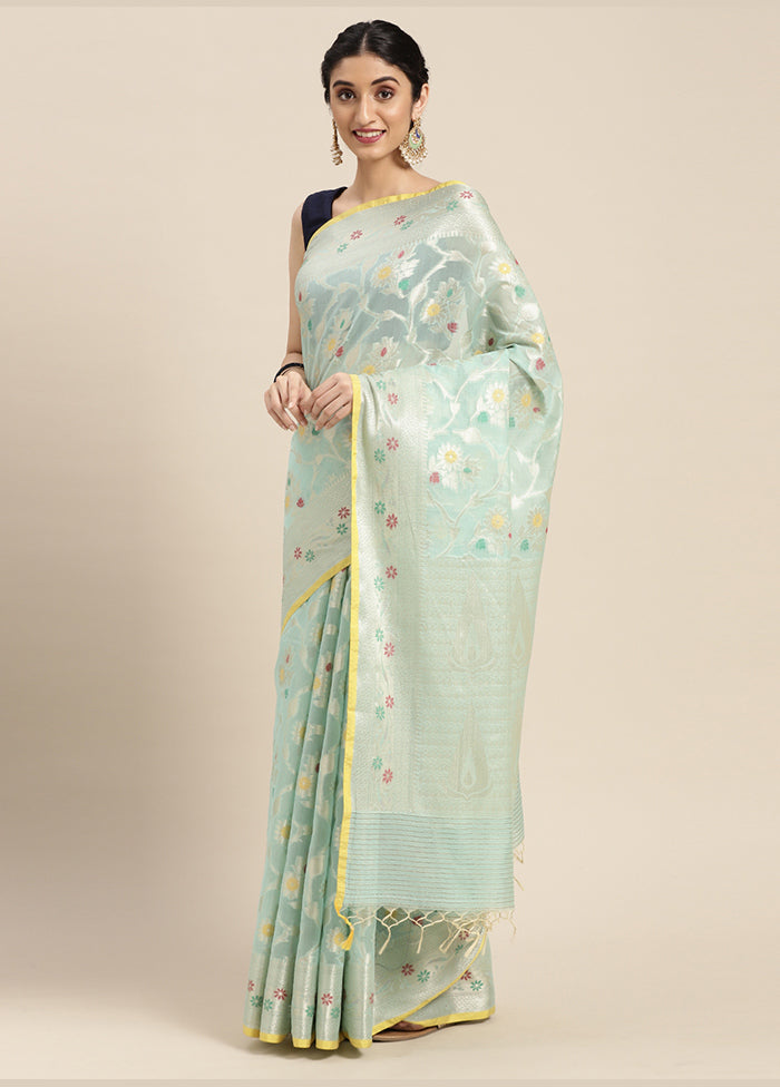 Sea Green Cotton Zari Saree Without Blouse Piece - Indian Silk House Agencies