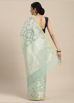 Sea Green Cotton Zari Saree Without Blouse Piece - Indian Silk House Agencies