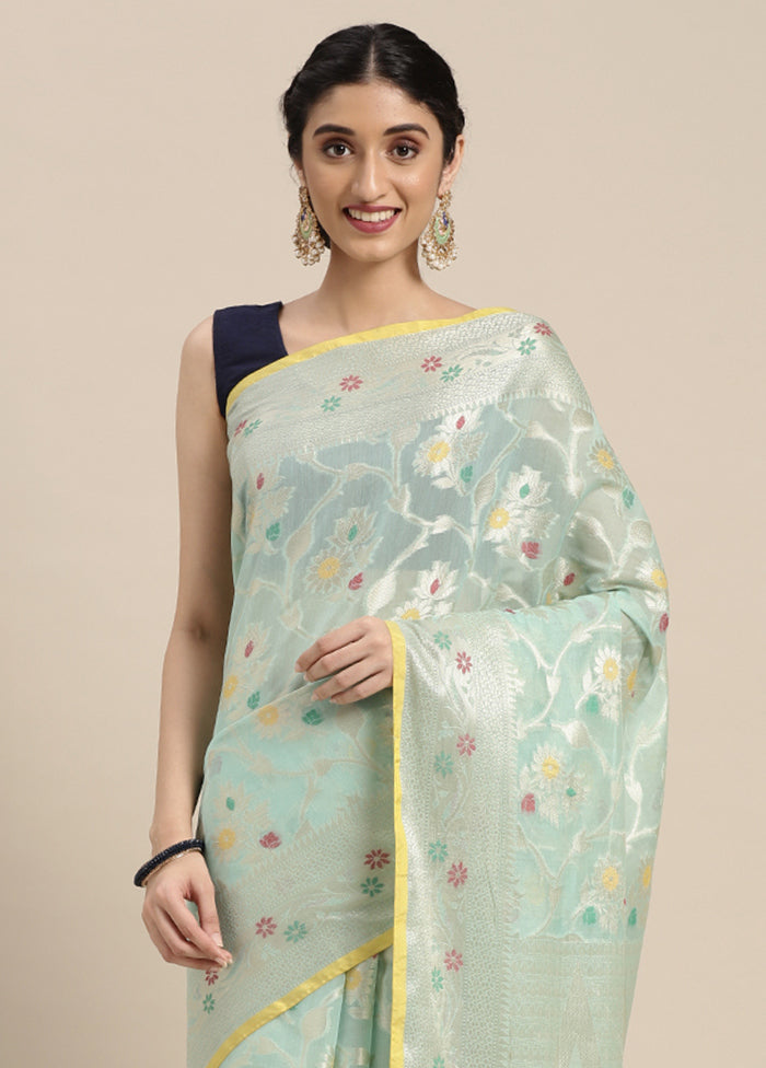 Sea Green Cotton Zari Saree Without Blouse Piece - Indian Silk House Agencies