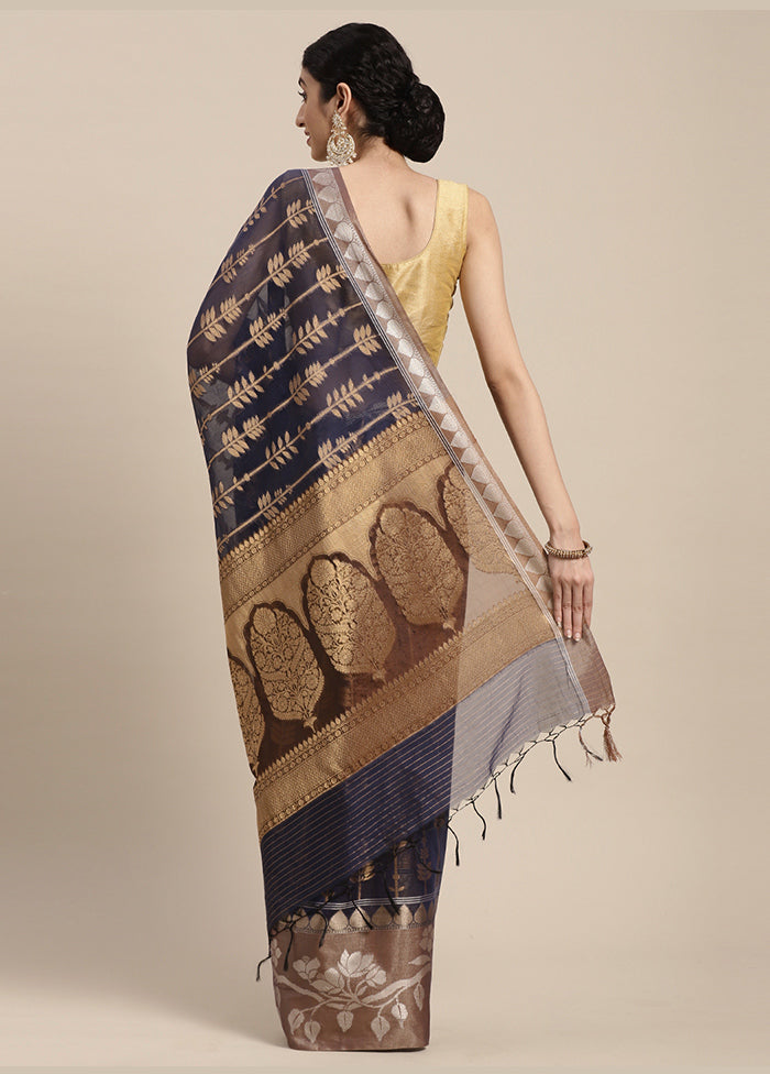 Blue Cotton Zari Saree Without Blouse Piece - Indian Silk House Agencies