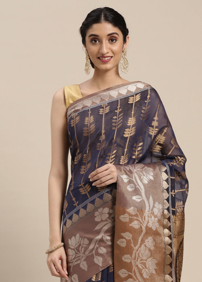 Blue Cotton Zari Saree Without Blouse Piece - Indian Silk House Agencies