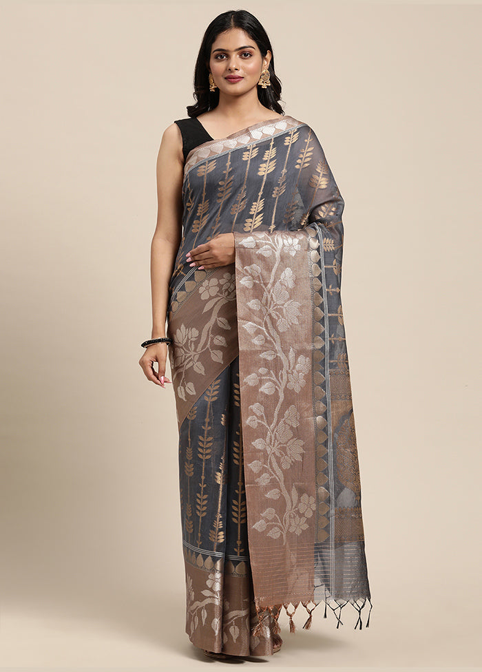 Grey Cotton Zari Saree Without Blouse Piece - Indian Silk House Agencies