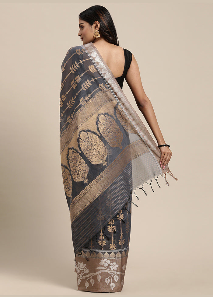 Grey Cotton Zari Saree Without Blouse Piece - Indian Silk House Agencies