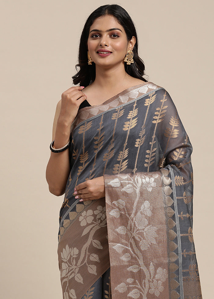 Grey Cotton Zari Saree Without Blouse Piece - Indian Silk House Agencies