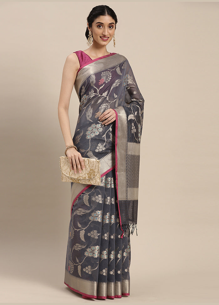 Grey Cotton Zari Saree Without Blouse Piece - Indian Silk House Agencies