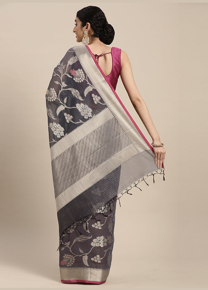 Grey Cotton Zari Saree Without Blouse Piece - Indian Silk House Agencies