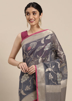 Grey Cotton Zari Saree Without Blouse Piece - Indian Silk House Agencies