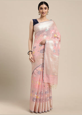 Pink Cotton Zari Saree Without Blouse Piece - Indian Silk House Agencies