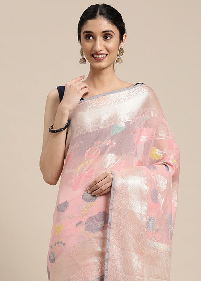 Pink Cotton Zari Saree Without Blouse Piece - Indian Silk House Agencies