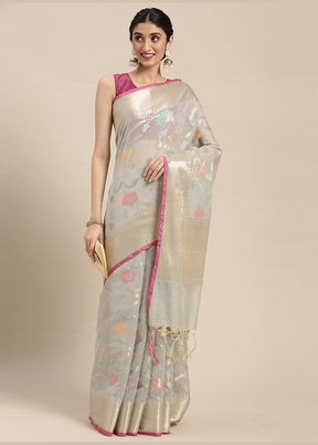 Grey Cotton Zari Saree Without Blouse Piece - Indian Silk House Agencies