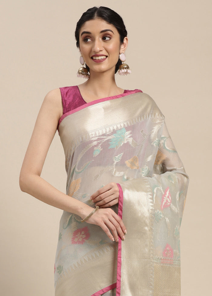 Grey Cotton Zari Saree Without Blouse Piece - Indian Silk House Agencies