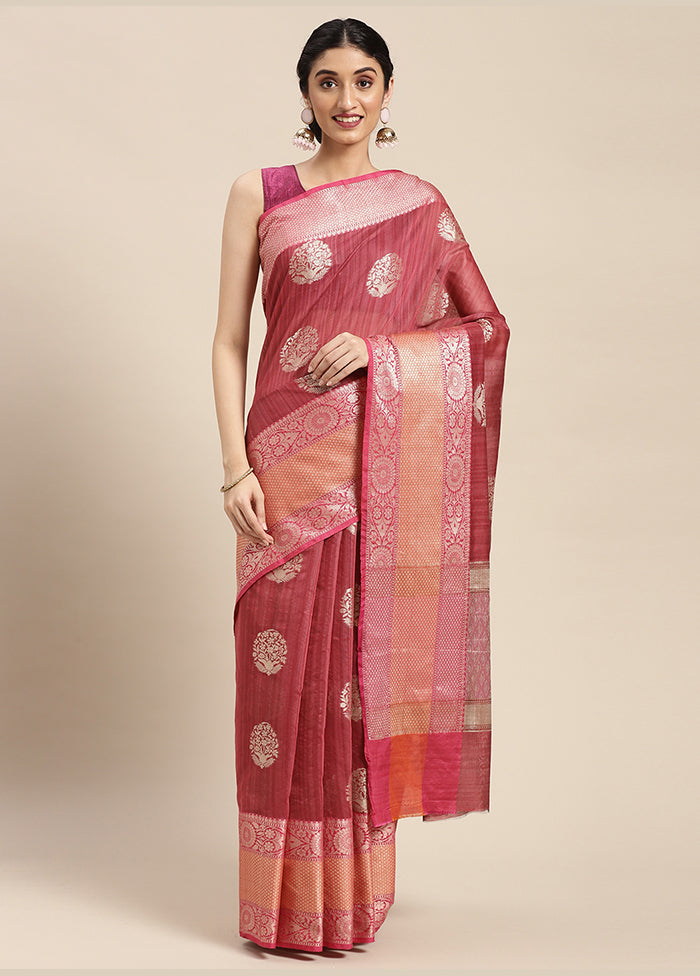 Pink Matka Silk Zari Saree Without Blouse Piece - Indian Silk House Agencies