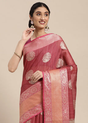Pink Matka Silk Zari Saree Without Blouse Piece