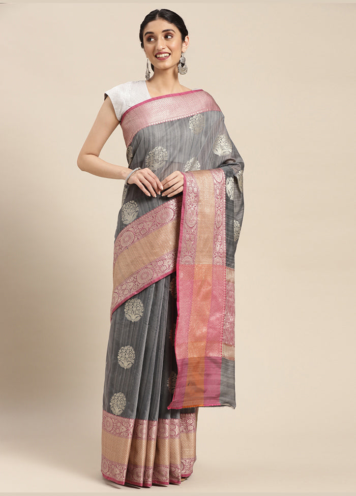 Grey Matka Silk Zari Saree Without Blouse Piece - Indian Silk House Agencies