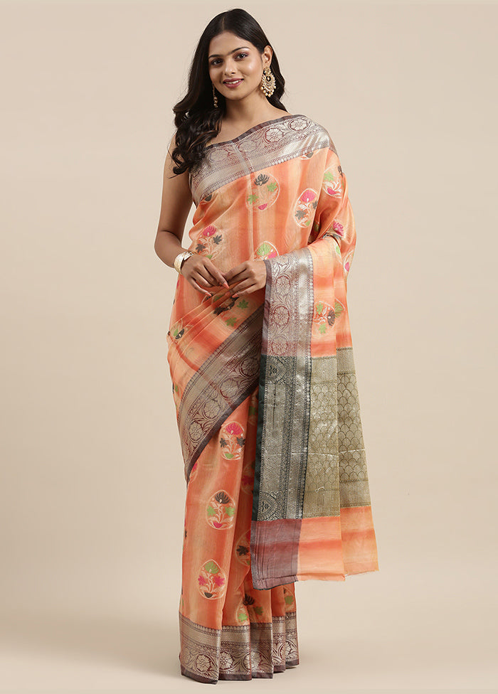 Peach Matka Silk Zari Saree Without Blouse Piece - Indian Silk House Agencies