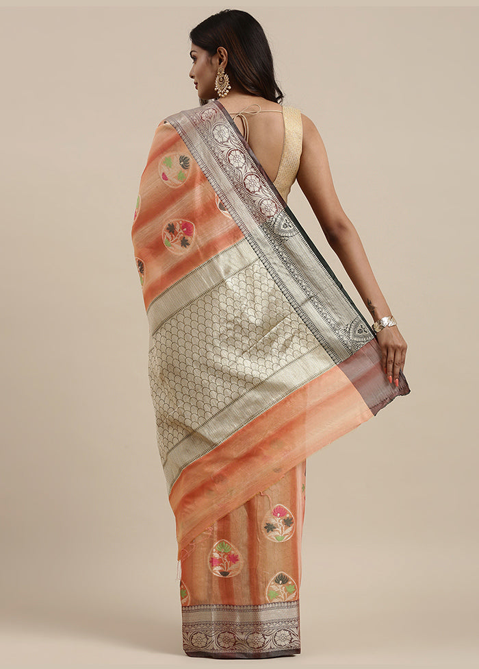 Peach Matka Silk Zari Saree Without Blouse Piece - Indian Silk House Agencies