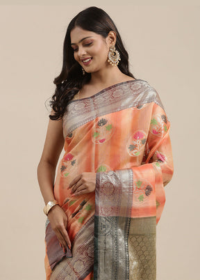 Peach Matka Silk Zari Saree Without Blouse Piece - Indian Silk House Agencies