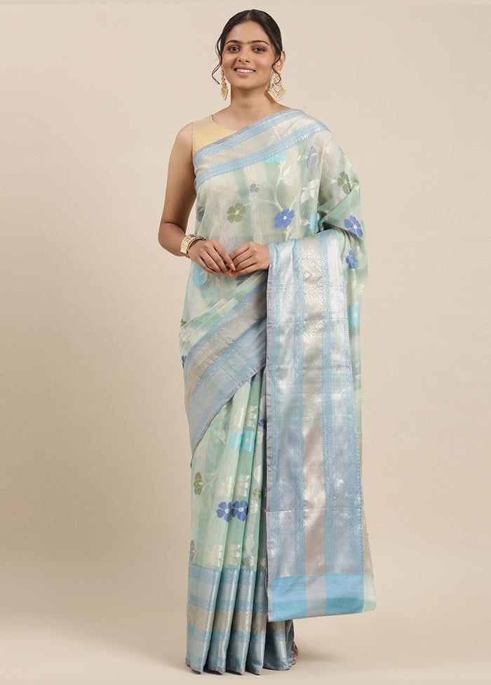 Turquoise Matka Silk Zari Saree Without Blouse Piece - Indian Silk House Agencies