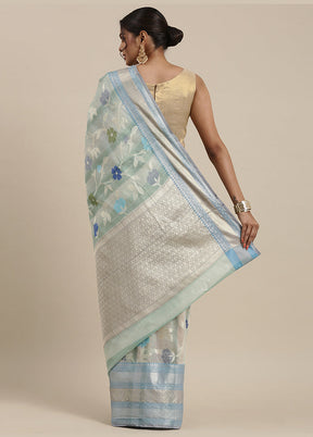 Turquoise Matka Silk Zari Saree Without Blouse Piece - Indian Silk House Agencies