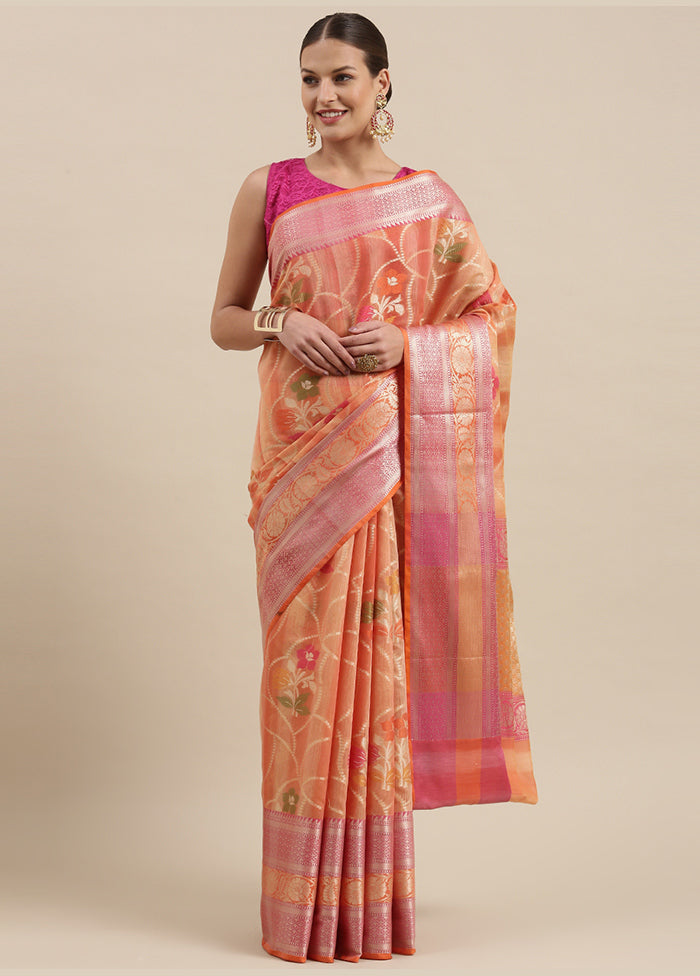 Peach Matka Silk Zari Saree Without Blouse Piece - Indian Silk House Agencies