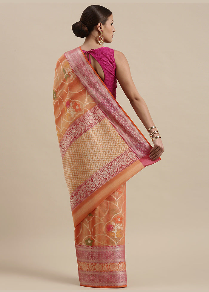 Peach Matka Silk Zari Saree Without Blouse Piece - Indian Silk House Agencies