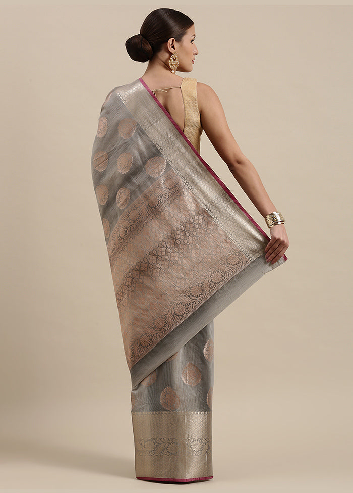 Grey Matka Silk Zari Saree Without Blouse Piece - Indian Silk House Agencies