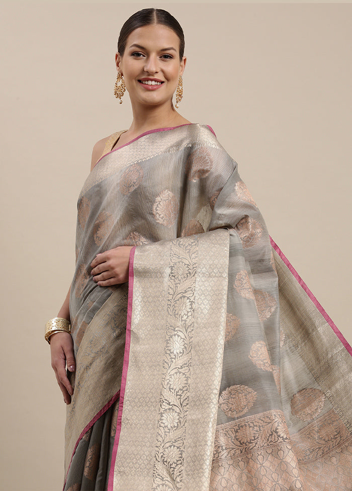 Grey Matka Silk Zari Saree Without Blouse Piece - Indian Silk House Agencies