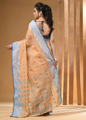 Beige Cotton Woven Work Saree Without Blouse Piece